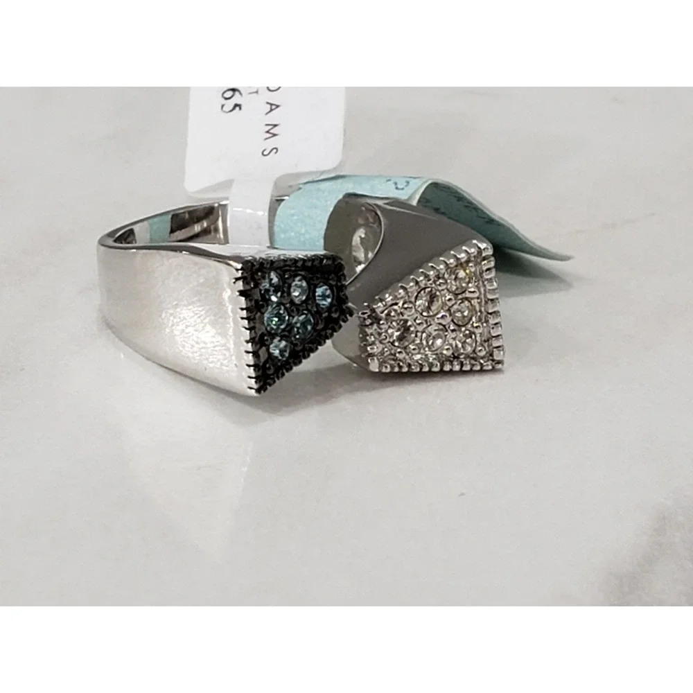 NEW LAUREN G ADAMS bypass blue silver tone geometric art deco trapezoid art deco